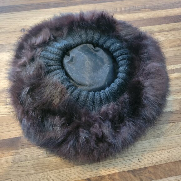 Vintage Ladies Mahogany Brown Real Fur Beret/Hat - Picture 6 of 13